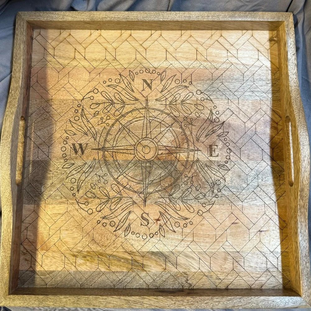 Compass Engraved Wooden Tray - Picture 2 of 3